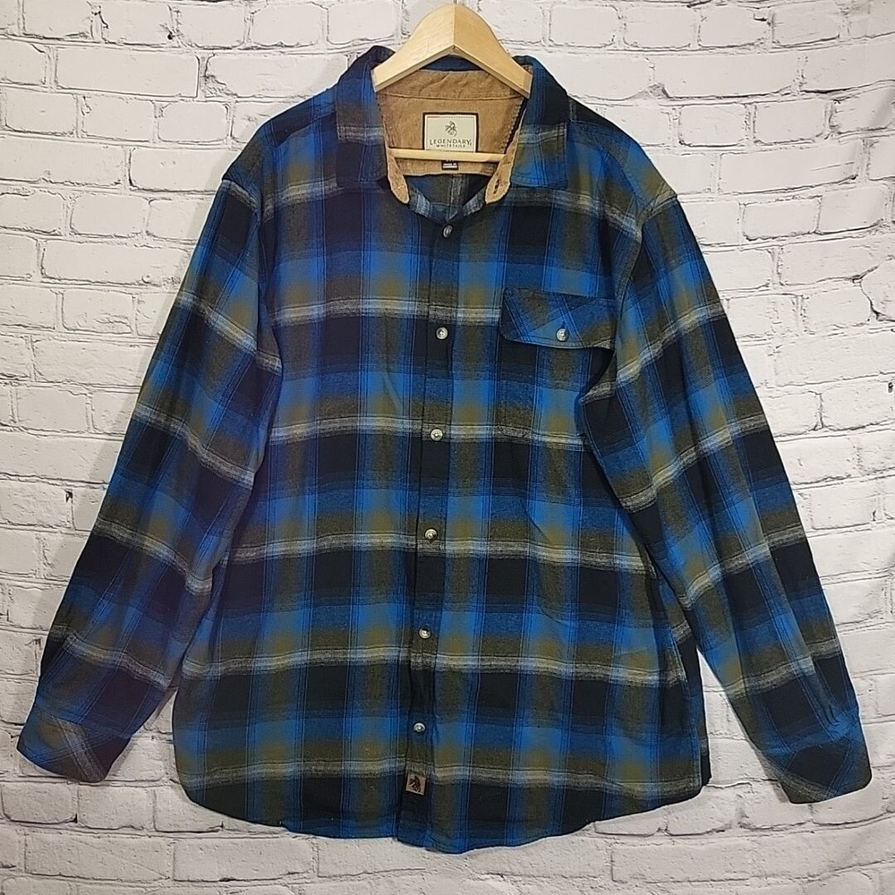 Legendary Whitetails XLT Blue & Black Plaid Cotton Flannel Button-Up Shirt For M